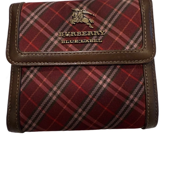 BURBERRY BLUE LABEL WOMEN’S WALLET. Red, black, white w/ Brown leather trim - Picture 1 of 13